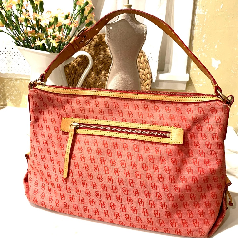 Dooney and Bourke signature monogram, red shoulder bag, vintage